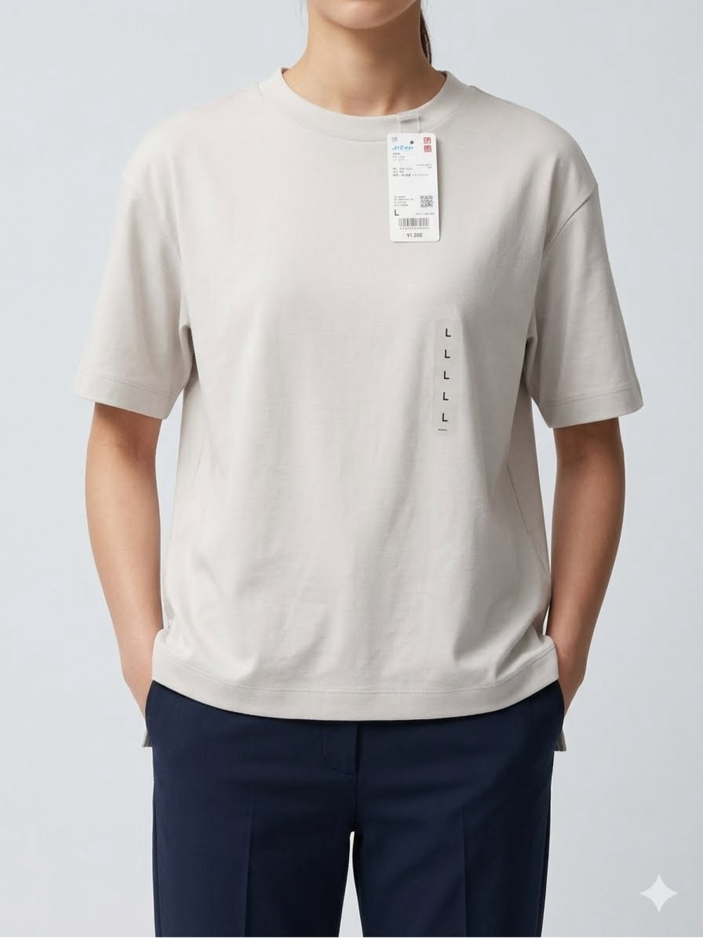 NWT UNIQLO Women AIRism Cotton T-Shirt Short Sleeve Light Gray Size L Japan